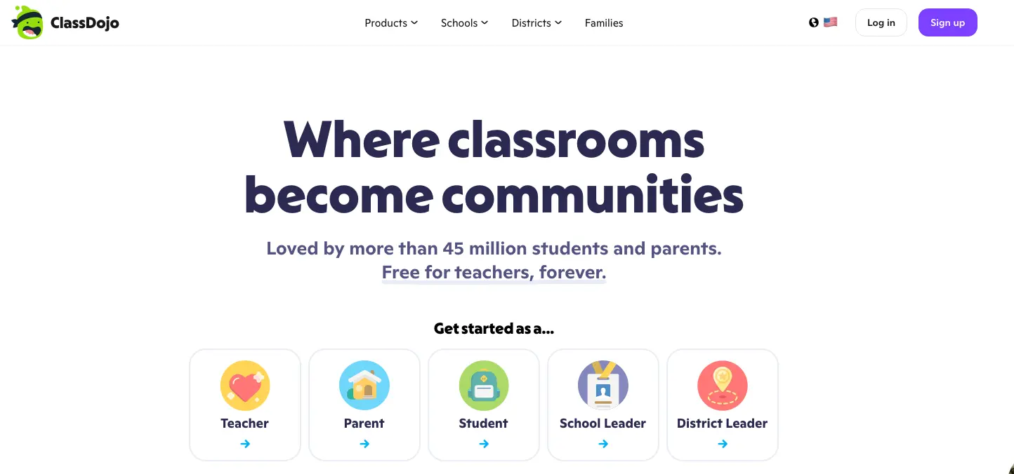 ClassDojo homepage: Where classrooms become communities