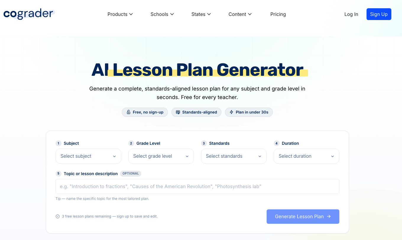 CoGrader AI Lesson Plan Generator