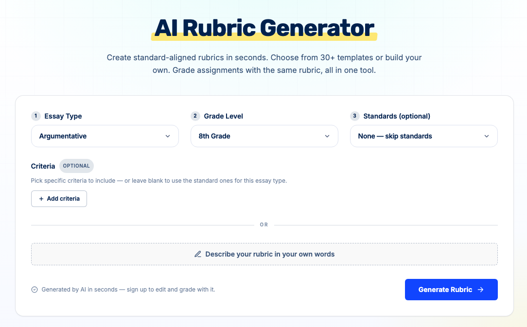 CoGrader AI Rubric Generator