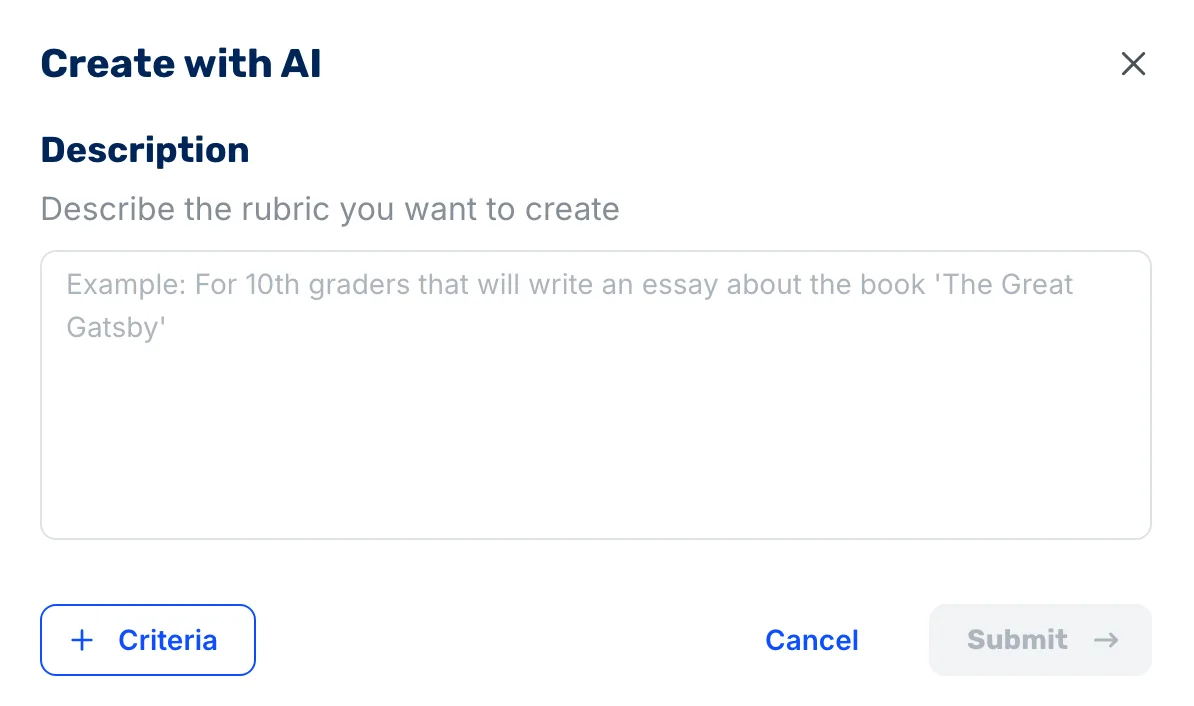 Create a grading rubric with AI from a short description