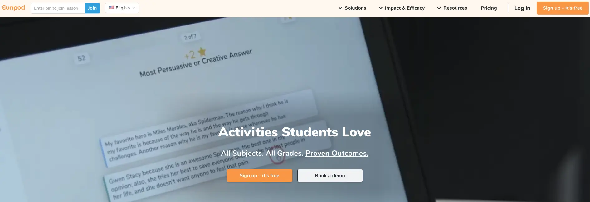 Curipod homepage: Activities Students Love