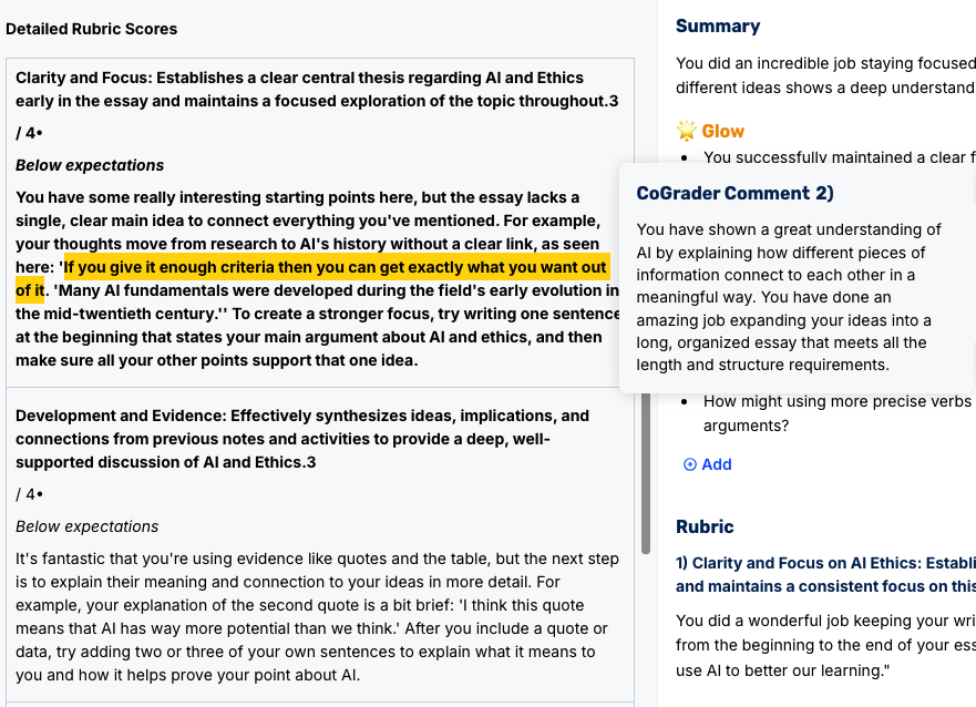 Detailed Rubric Scores: Summary and Comments