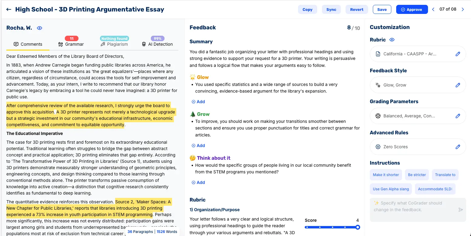 Feedback example for 3D printing argumentative essay
