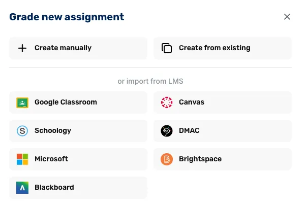 Create a new assignment manually or import it from your LMS