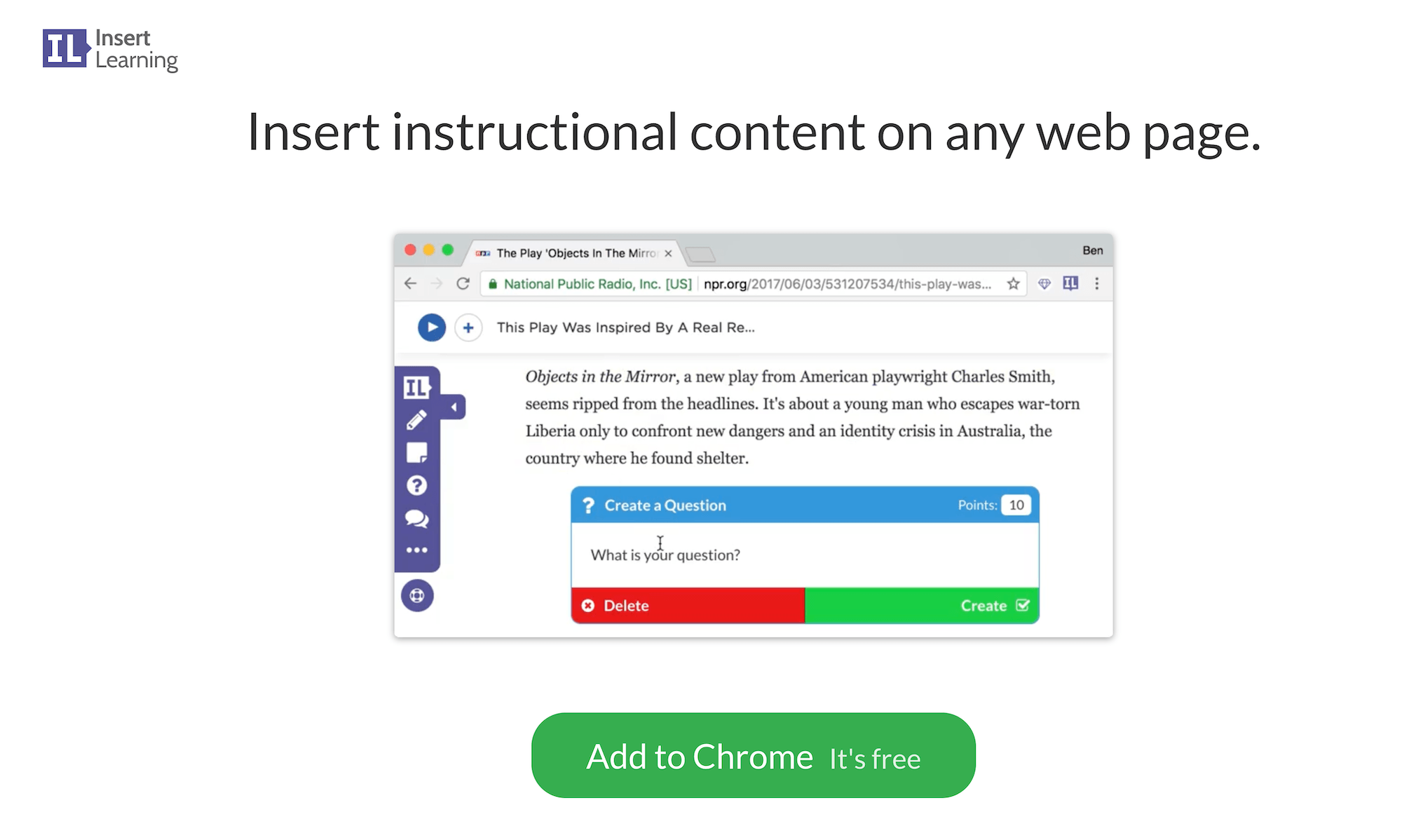 InsertLearning homepage: Insert instructional learning on any web page