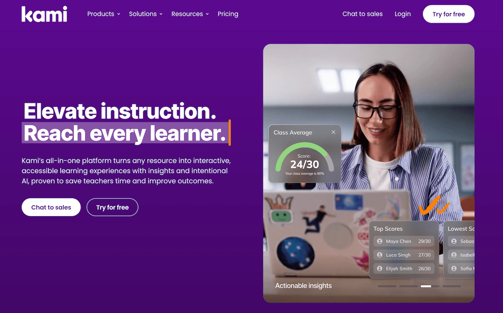 Kami homepage: Elevate instruction. Reach every learner.