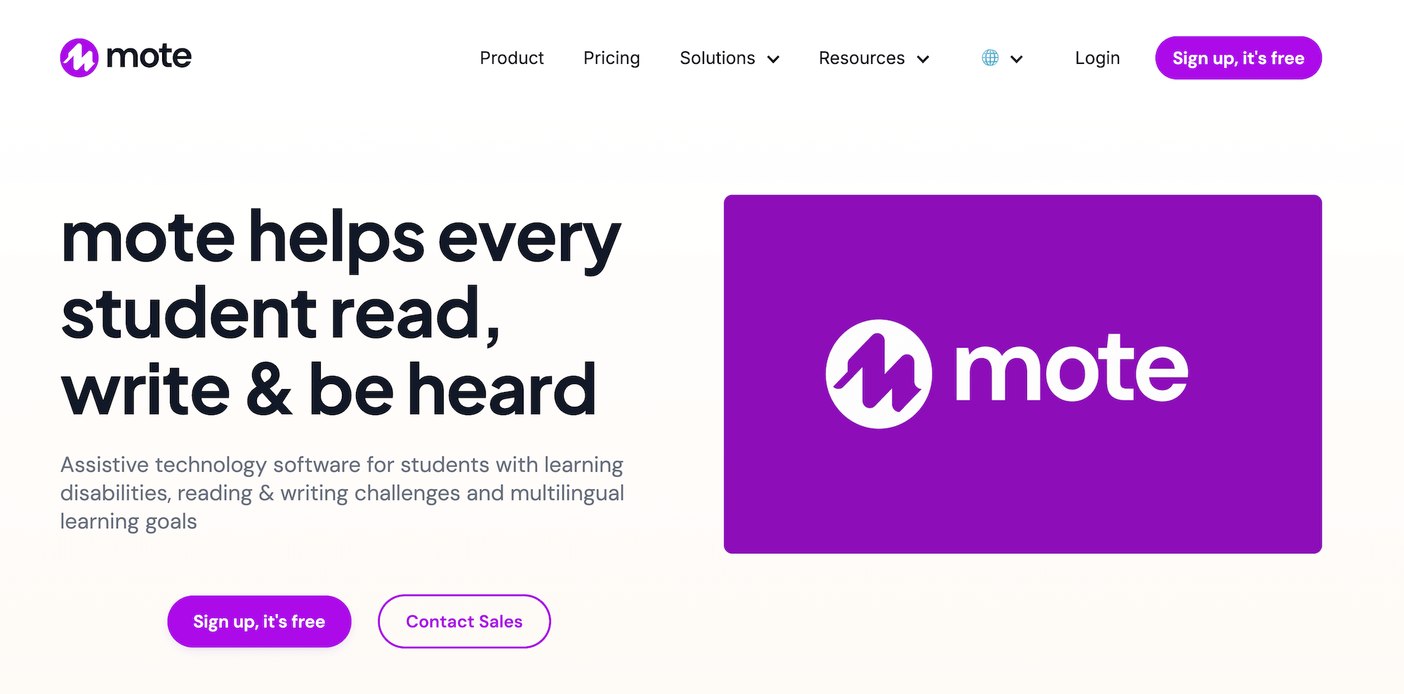 Mote homepage: Mote helps every student read, write & be heard