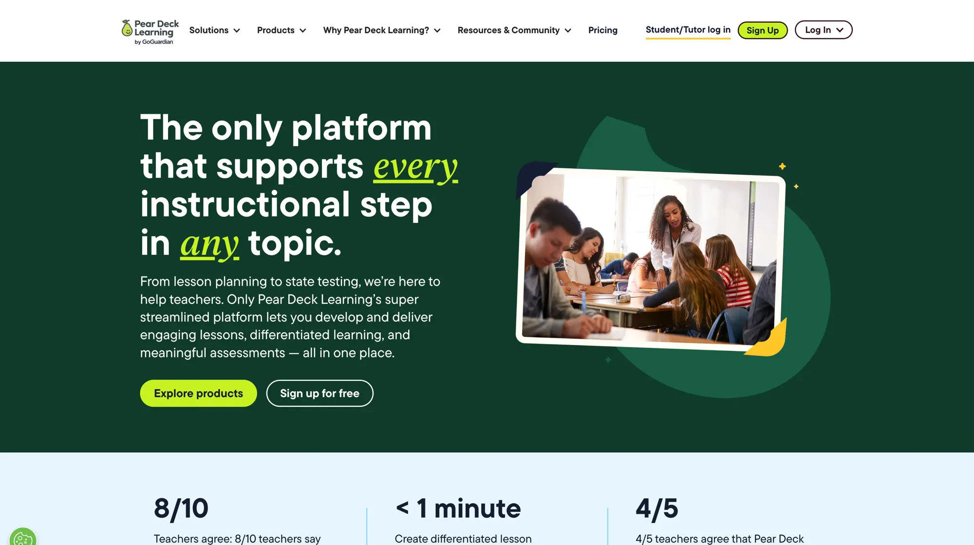 Pear Deck Learning homepage for interactive lessons and assessments
