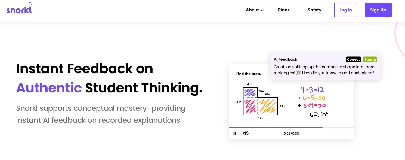 Snorkl homepage: Instant Feedback on Authentic Student Teaching