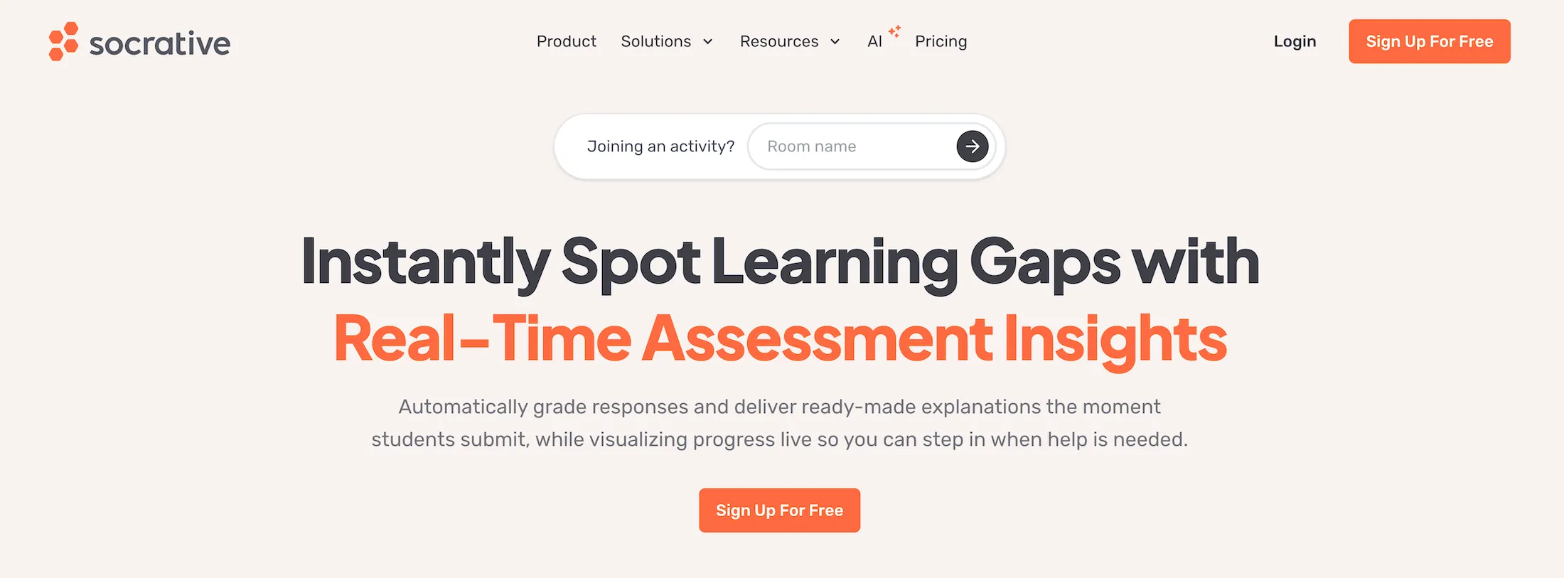 Socrative homepage: launch quizzes and see live results