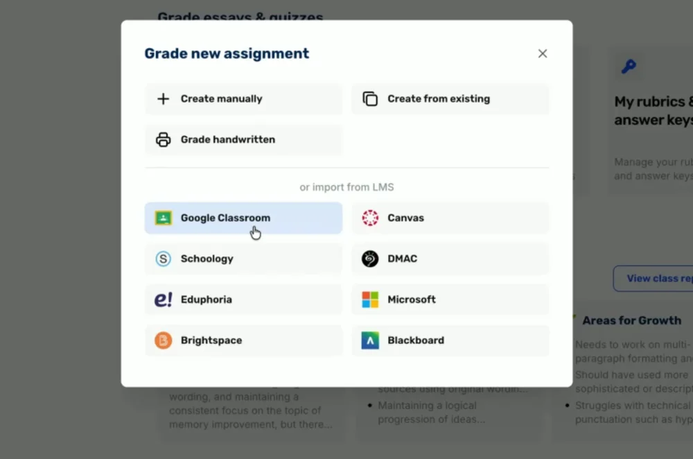Importing a Google Classroom assignment and its submissions into CoGrader
