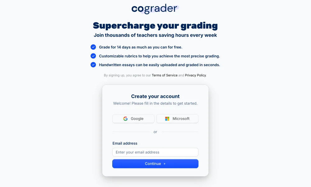 Signing up to CoGrader with a Google account