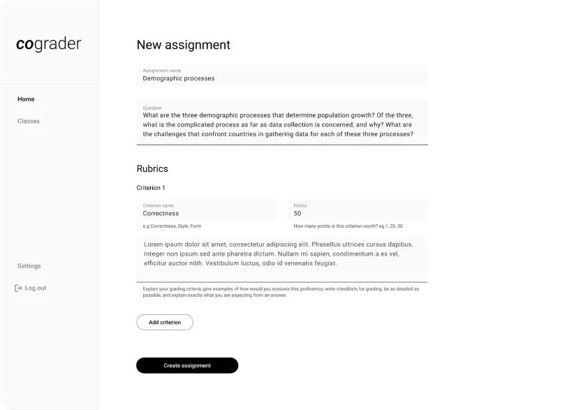 Define Grading Criteria